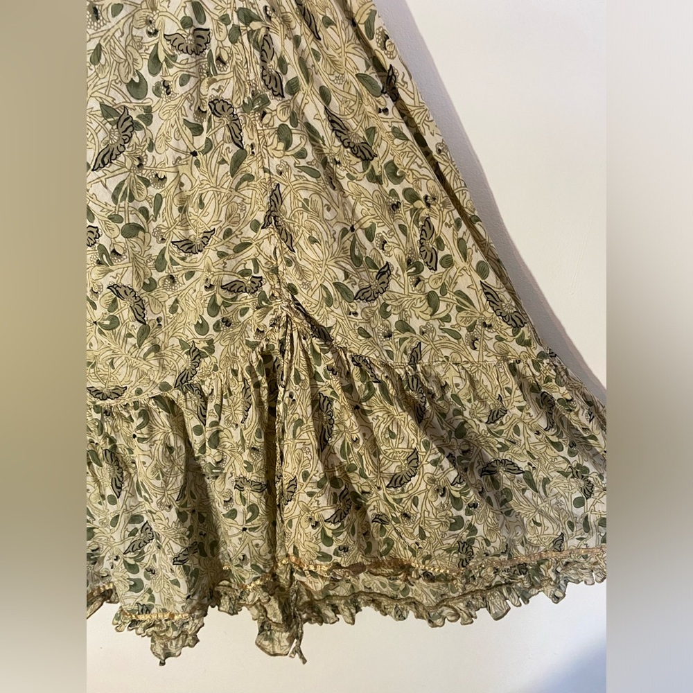 Sheer Boho Green & Cream Floral Maxi Skirt - Picture 3 of 8